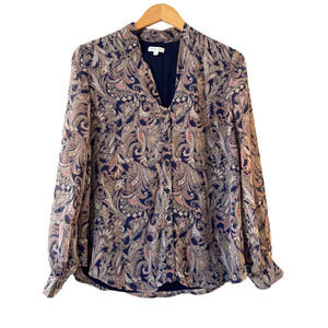 Olivia Grey Paisley Tie Neck Blouse